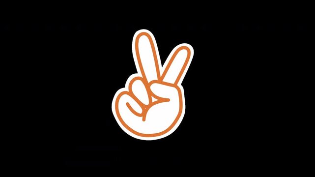 peace hand, two sign trendy sticker animation 4k isolated transparent background