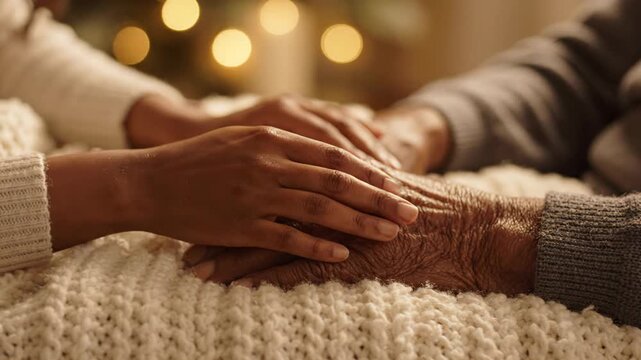 Loving Hands Holding Comforting Touch, Deep Emotional Connection, Support, Warmth, Empathy, Togetherness, Generational Love, Gentle Embrace, Shared Bond