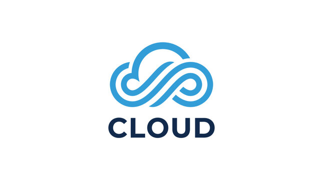 Minimalist blue cloud logo design featuring smooth flowing lines for modern software and internet web services