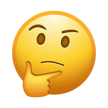 3D Yellow Thinking Face Emoji with Hand on Chin Isolated on Transparent Background for Social Media Design