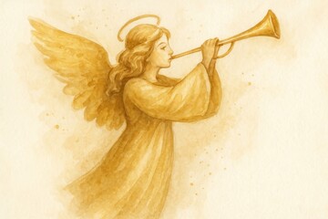 Naklejka premium Ethereal angelic trumpet artwork.
