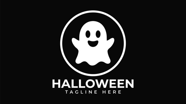 Minimalist white ghost character logo design features clean bold lines and modern flat vector illustration style