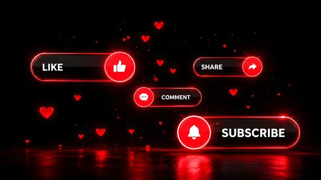Animated Social Media Like Comment Share Subscribe Buttons with Floating Hearts | YouTube CTA Motion Graphics Overlay