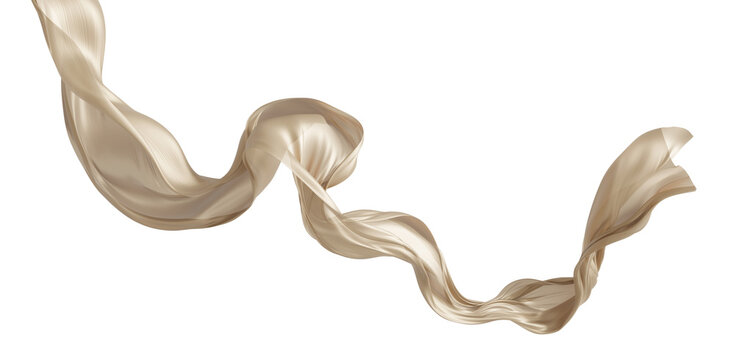 Luxury dusty gold sheer fabric flowing isolated on transparent background with copy space 3D render