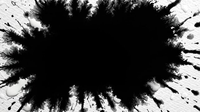 Creative black watercolor blotch with organic paint drops and splashes.