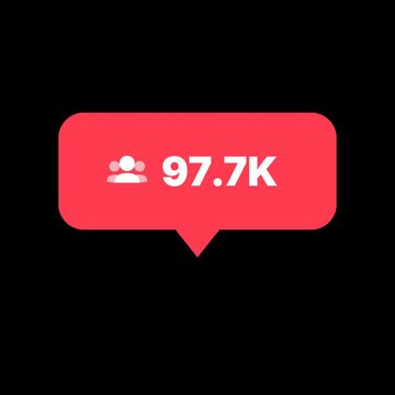 Follower counter animation red speech bubble with number counting from 1 to 100K for social media growth