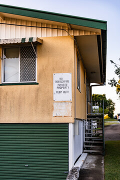 private property keep out sign on the side of a building