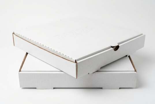 Two Blank White Pizza Boxes Stacked on White Background for Mockup and Branding Design