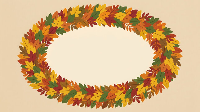 Autumn leaves wreath frame in oval shape for fall season