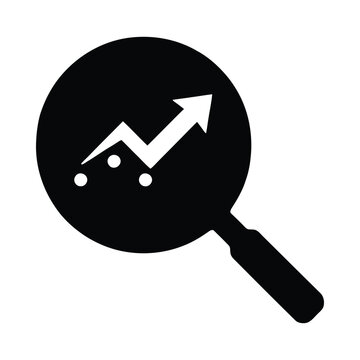 Magnifying glass with rising graph inside on transparent background