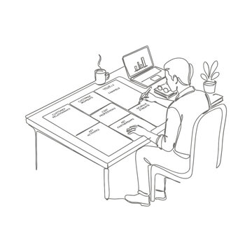 Isometric desk setup with business canvas elements on transparent background