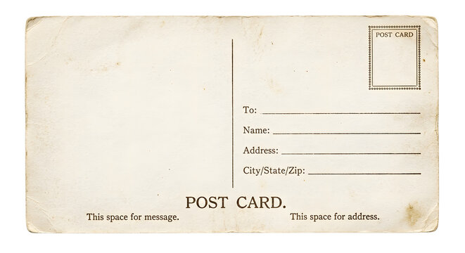 Vintage blank postcard back view with address lines mockup