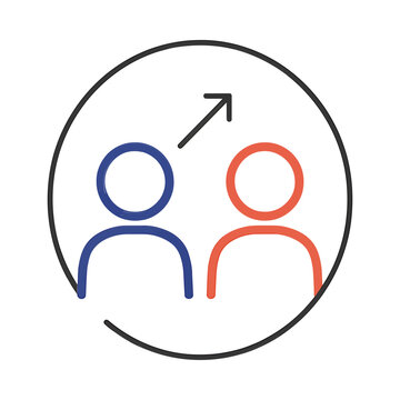 Two person icon with arrow simple line style on transparent background