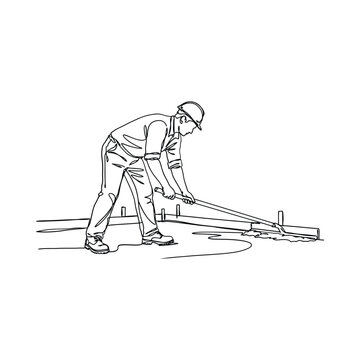 Construction worker smoothing concrete with a trowel on transparent background