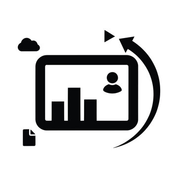 Data analysis icon with chart person cloud and arrow on transparent background