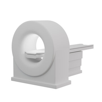 Medical scanner 3D render in matte white plastic shown from a three-quarter perspective angle isolated on a transparent background for healthcare concepts.