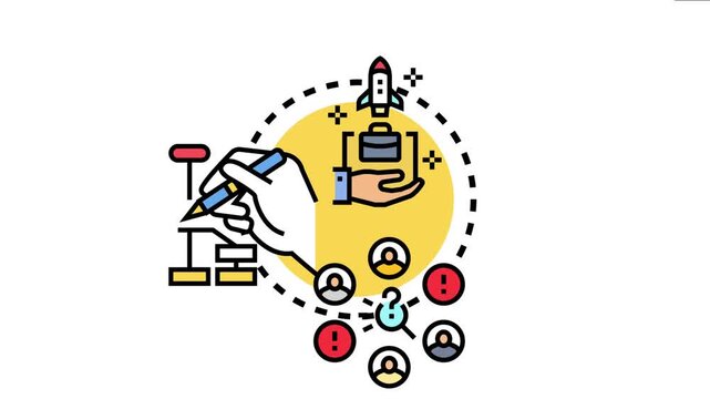 Hand drawing a structured plan leading to a successful startup launch, representing strategic development, innovation, and problem solving through foundational principles