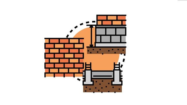 Building boundary plan construction foundation elements including brick walls, concrete blocks, and structural foundations embedded in soil, defining property limits