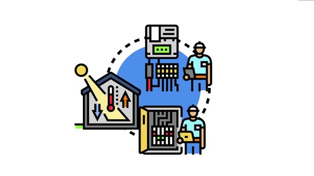 Engineers monitoring and controlling a smart building's energy consumption, optimizing efficiency and sustainability through a centralized management system