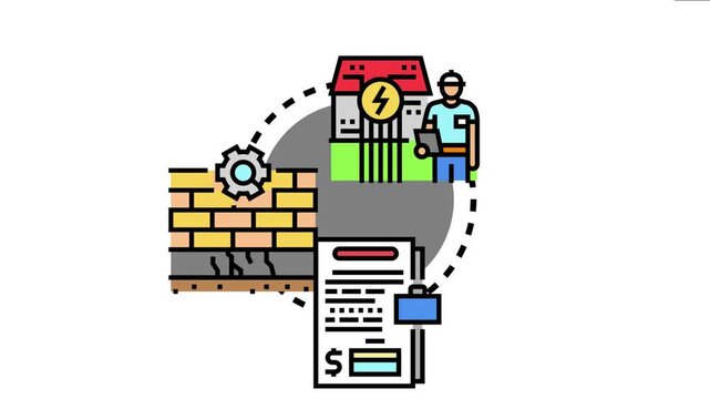 Building inspector checking a structure with a report, analyzing damage and estimating costs for maintenance, engineering, and property management concepts