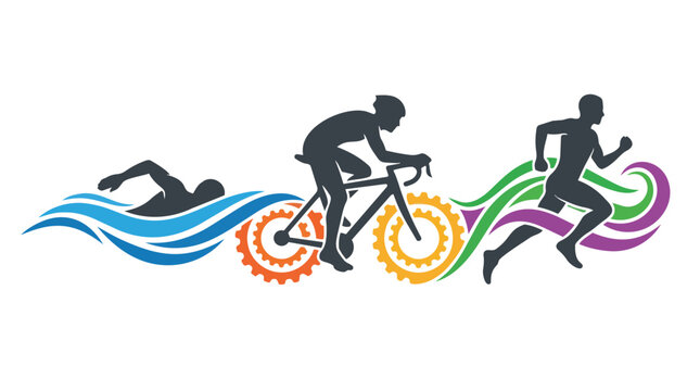 Triathlon athlete silhouette icons representing swimming cycling and running disciplines.