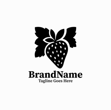 Black image vector logo of fresh whole strawberry fruit for fruit shop on white background