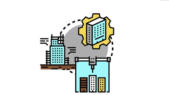 Building process creating new construction and developing modern urban infrastructure with innovative technology, establishing strong and stable development