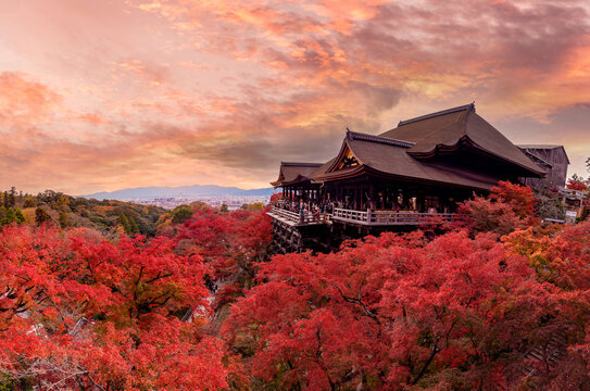 Panoramic View from Kiyomizu-dera Temple, Historic Buddhist Landmark and Popular Tourist Attraction in Kyoto, Japan