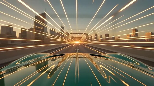 Sports Car Accelerating at High Speed Inside Futuristic Urban Tunnel