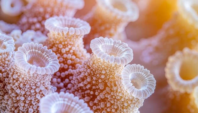 Close-up of coral reef polyps in underwater habitat