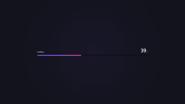 Modern digital loading progress bar interface showing thirty nine percent completion on a dark background for web design