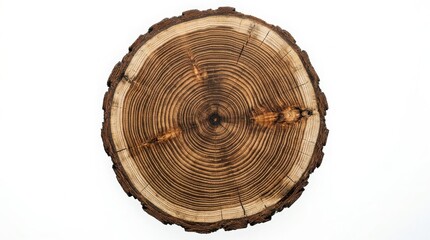 Obraz premium Circular cross section of a tree log showing annual rings and rough bark with tree ring tree trunk growth rings wood texture timber slice log end wooden disk nature pattern wood grain cut log