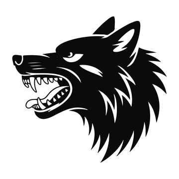 Snarling wild wolf head profile with sharp teeth vector