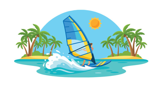 A windsurfer riding the waves on a sunny day.