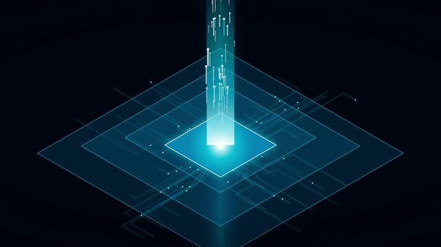 Isometric data transfer and digital network beam set on dark background
