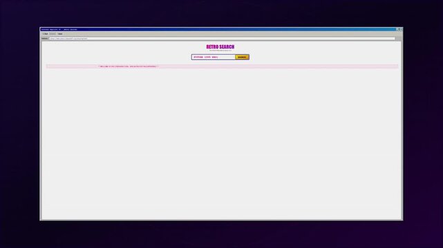An old computer web browser window displaying a basic vintage search engine homepage interface