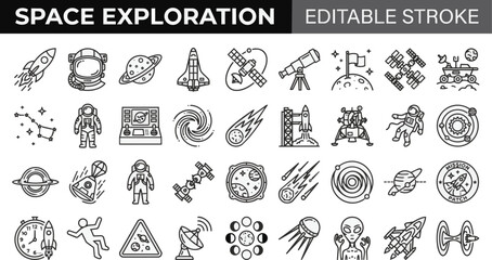 Space exploration icons set with art icons with line art on transparent background Editable Stroke. © icon_vectors