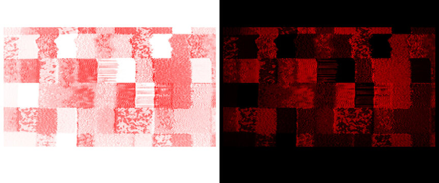 Abstract red glitch texture background, digital noise pattern on white and black, modern cyber punk design element