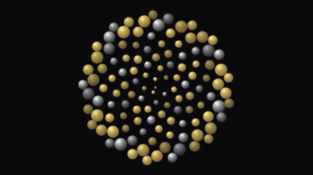 Golden Geometric Phyllotaxis Spiral with Shimmering Metallic Spheres
