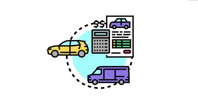 Automotive service mileage verification concept, with vehicles, a calculator, and a document with a checklist, the process of checking mileage for maintenance or repair estimation