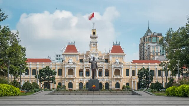 The architectural landscape of the Ho Chi Minh City Hall in Vietnam