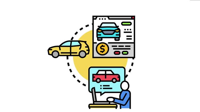 Person using laptop for online car selection, considering vehicles for test driving, reflecting concepts of choosing a car online and arranging an automobile test, or a car evaluation