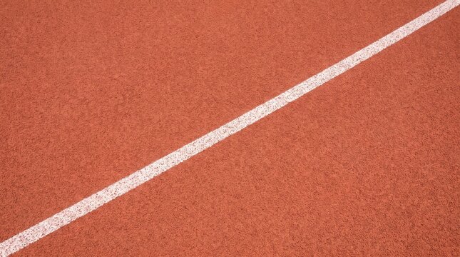 White lane marker on a textured red running track surface