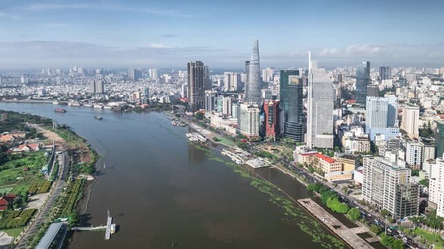Timelapsed aerial view of the skyline of Ho Chi Minh City, Vietnam