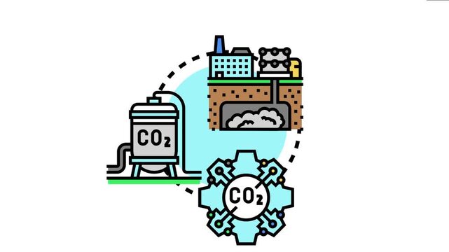 Carbon capture and storage system technology with industrial buildings and underground geologic storage depicting sustainable energy solutions and emissions reduction for a greener future