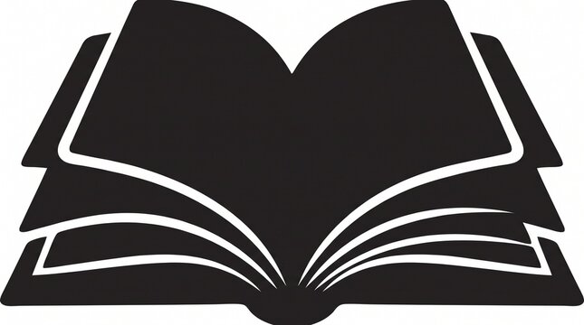 Black silhouette of an open book with turning pages education literature
