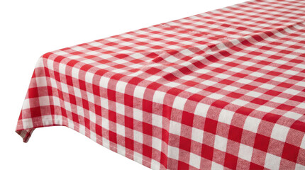 Fototapeta premium Red and white checkered tablecloth on a table isolated on transparent background