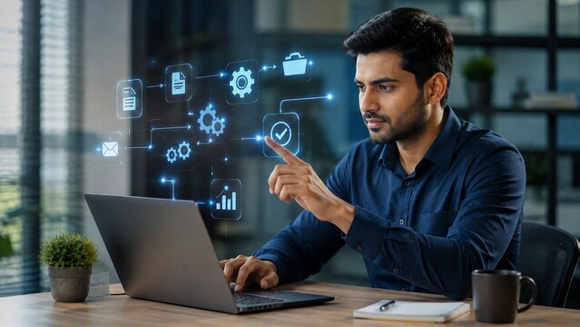 man working on laptop