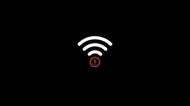 No wifi signal animation with alert by a red circle with a diagonal line indicating wifi connection error alpha channel, no internet sign
