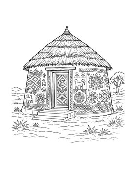 Traditional sindh  Rural Bhunga Hut with Hand-Painted Wall Decorations